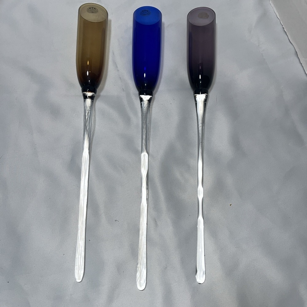 Home‎ Essentials Hand blown Art Champagne Flutes , Footless Lot Of 3 , 17"